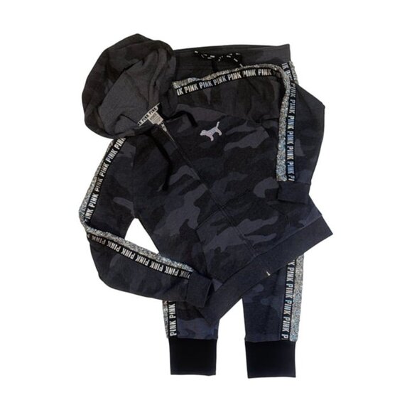 PINK Victoria's Secret Grey Camo Mermaid Bling Jacket & Jogger Set! EUC! - Picture 9 of 11